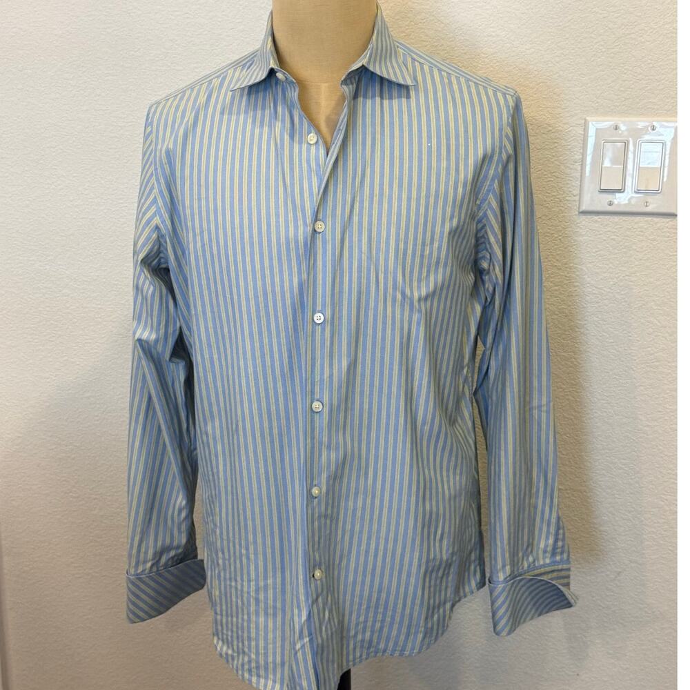 Banana Republic Fitted Blue/Yellow Button Down Dress Shirt M 15 - 15 1/2